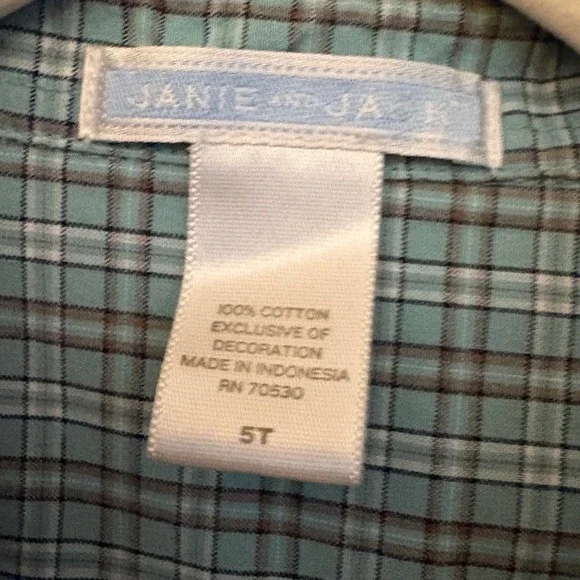 Janie and Jack Boys Teal Blue Plaid Button Down Shirt Long Sleeve 5T Cotton - Picture 4 of 5